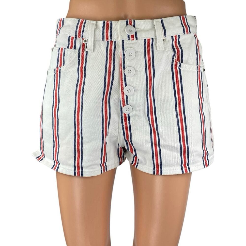 Reformation Charlie Women's White Multicolor Striped Button High Rise Shorts 28